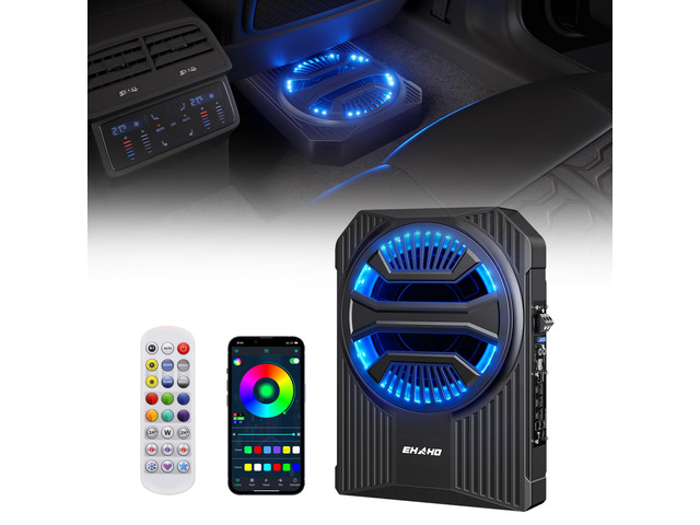 10' 1600W Slim Under Seat Car Subwoofer with Amp, Class D MOSFET Amp & RGB Light, APP/Remote Control, Music Sync Bass & Rainbow Chasing Effects,...