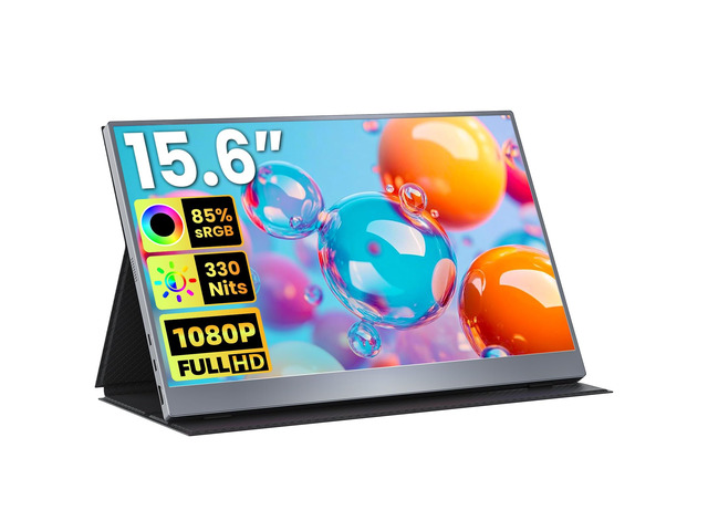 Portable Monitor 15.6 inch FHD 85% sRGB 60Hz HDR HDMI USB-C Travel Monitor for Laptop MacBook PC Surface PS5 Xbox, External Display with Cover &...