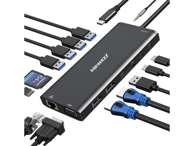 USB C Docking Station Dual Monitor for Dell/HP/Lenovo/Surface Laptop, 14 in 1 Triple Display Hub Multiple Adapter, Dongle with 2 HDMI 4K VGA 5 Port...