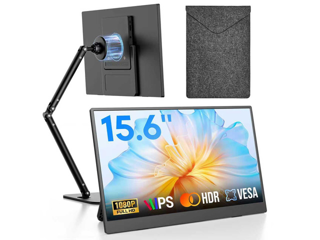 15.6' Portable Monitor, FHD 1080P IPS Travel Monitor for Laptop, Magnetic Foldable Stand & Protective Case Included, USB-C & Mini HDMI Screen...
