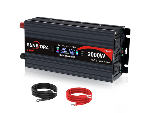 2000 Watt Power Inverter 12V DC to 110V/120V AC Converter 4000W Peak with LCD Display, 3 AC Outlets & 2 USB Ports Power Inverters for Vehicles Car...