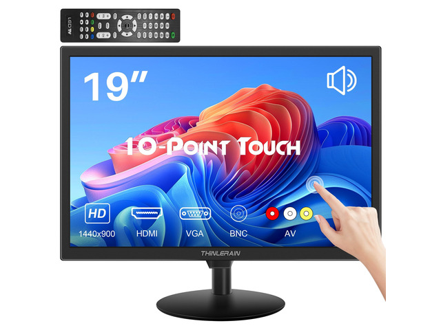 Touchscreen Monitor 19 Inch, 10-Point Multi Touch Screen Monitor 1440×900 HD Display with HDMI VGA AV BNC USB Ports, VESA, Build-in Speakers for...