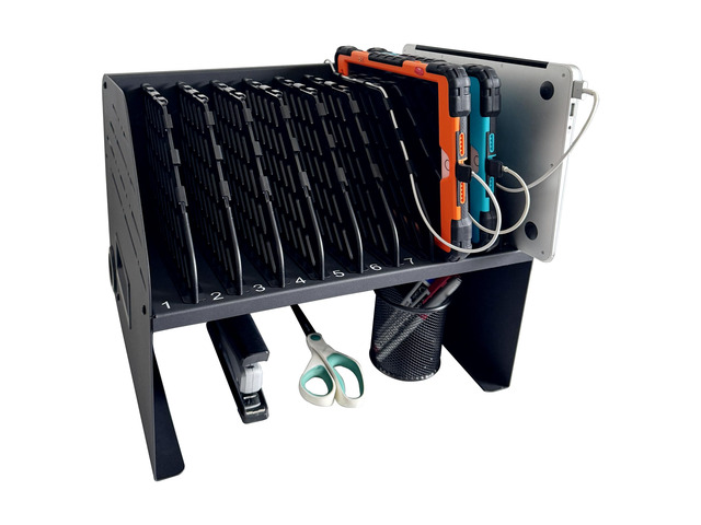 10-Device Laptop & Tablet Charging Station with 6 AC Outlets & 4 Fast-Charging USB Ports, Charging Rack for Chromebooks, iPads & Devices Up to...