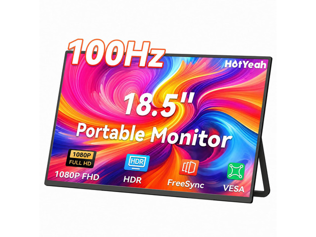 Portable Monitor, 18.5' 1080P 100Hz 125% sRGB Laptop Monitor USB-C HDMI External Computer Display HDR FreeSync w/Kickstand & Speaker, 2nd Screen...