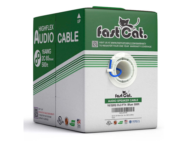 Speaker Wire 16 Guage 2C, UL Listed & CMR/CL3R-FT4 Rated - Speaker Cable w/PVC Jacket, 100% Oxygen-Free Pure Bare Copper - (65) HighFlex 16 Guage...