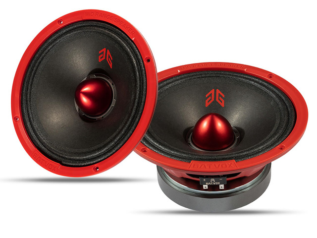 MX80E2 Loudspeaker 8 Inch Midrange 640 Watts 4 Ohms Red Bullet, Premium Quality Audio Door Speakers for Car or Truck Stereo Sound System, Red (2...