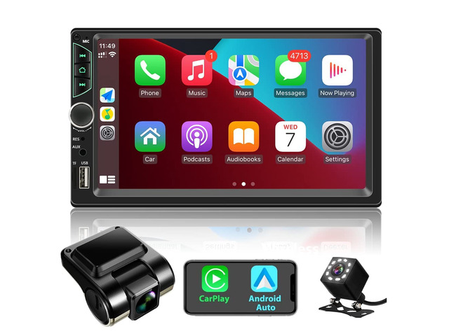 Double Din Car Stereo with Dash Cam,Compatible with Apple Carplay,Android Auto,7 inch Touch Screen Car Radio Receiver with Bluetooth, Mirror Link,...