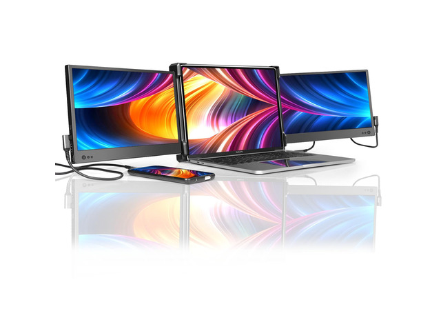 P2 Triple Portable Monitor for Laptop Screen Extender 12 Inch Dual Monitors Extender FHD 1080P IPS Display Type-C/HDMI/USB-A/Speakers for 13-16...