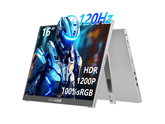 120Hz Portable Monitor, 100% sRGB 16 Inch Portable Gaming Monitor with Built-in Stand, HDR and Freensync, External USB C Monitor for Laptop, PC,...