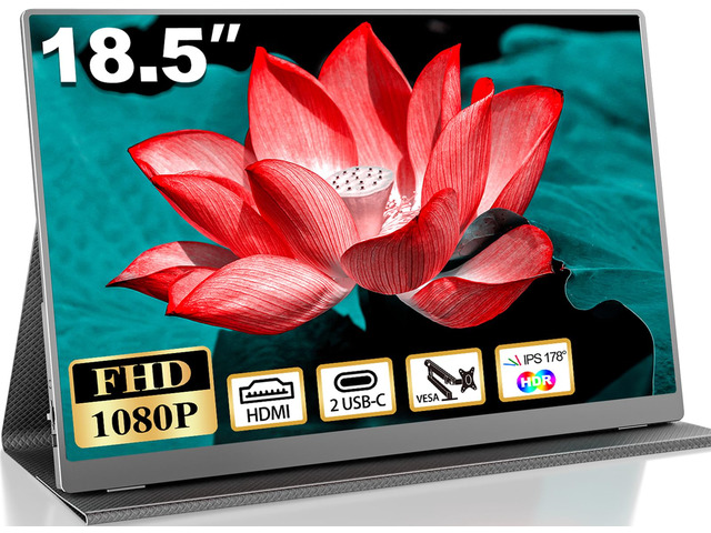 18.5 Inch Portable Monitor for Laptop, FHD 1080P 100% sRGB Travel Monitors for Laptop, Portable Computer IPS Display w/VESA, External Monitor USB-C...