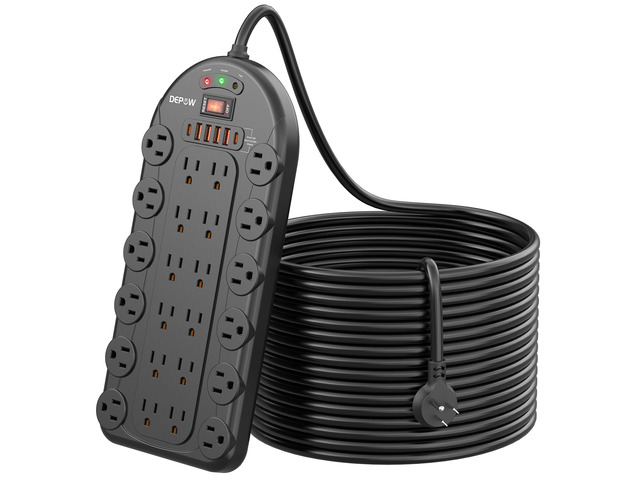 20 Ft Power Strip Surge Protector (3,400 Joules), 24 AC Multiple Outlets (1875W/15A) with 6 USBs (2 USB-C Ports), ETL Listed, Flat Plug Heavy Duty...