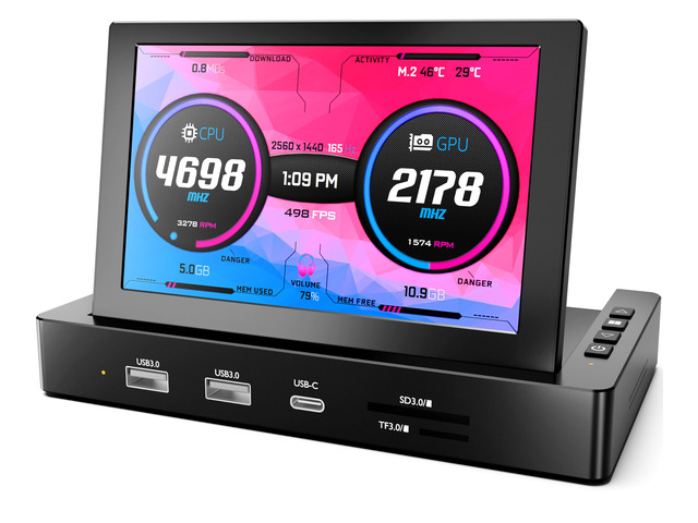 5'' Mini Monitor with Raspberry Pi Mount Holes & USB HUB, Type-C One-Cable Connection & Speakers, All-in-One Storage Dock, Pocket IPS Screen for PC...