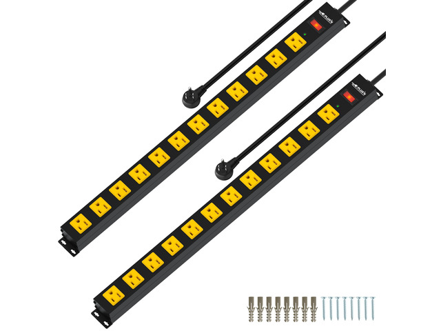 12 Outlet Long Power Strip, 2100 Joules Surge Protector, 6FT Power Cord, Wide Spaced Outlet Power Bar, Overload Protection Switch, Industrial Heavy...