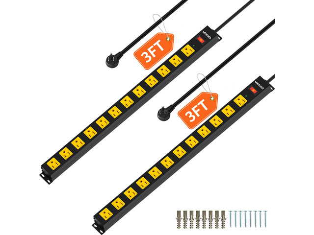 12 Outlet Long Power Strip, 3FT Power Cord, 2100 Joules Surge Protector, Wide Spaced Outlet Power Bar, Overload Protection Switch, Industrial Heavy...
