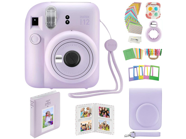 Instax Mini 12 Instant Camera with Case, Decoration Stickers, Frames, Photo Album and More Accessory kit (Lilac Purple)