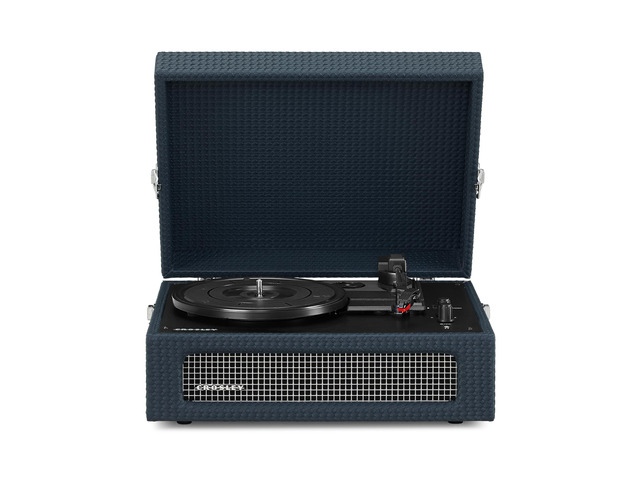 CR8017B-NY Voyager Vintage Portable Vinyl Record Player Turntable with Bluetooth in/Out and Built-in Speakers, Navy