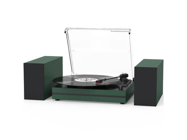Record Player for Vinyl with External Speakers Belt-Drive Turntables for Vinyls Records Dual Stereo Speakers LP 3 Speed BT Wireless AUX-in...