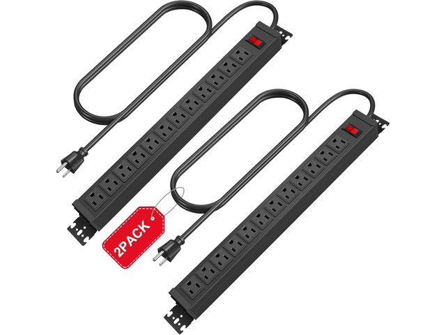 2Pack Rotating Mountable Power Strip, 12 Outlet Wall Mount Surge Protector,1200J, Metal Heavy Duty and Versatile Outlet Strip, Stylish Appearance,...
