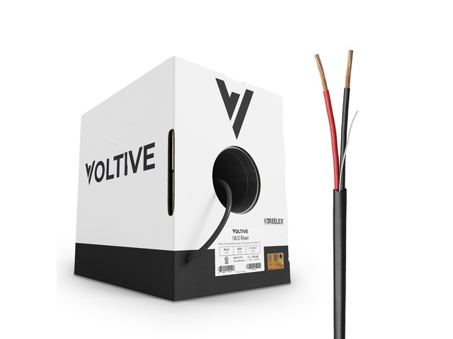 18/2 Low Voltage Wire, Riser CL3R, Black, 500ft - 18AWG, 2 Conductors, Stranded Bare Copper, UL Listed - V-1274-1
