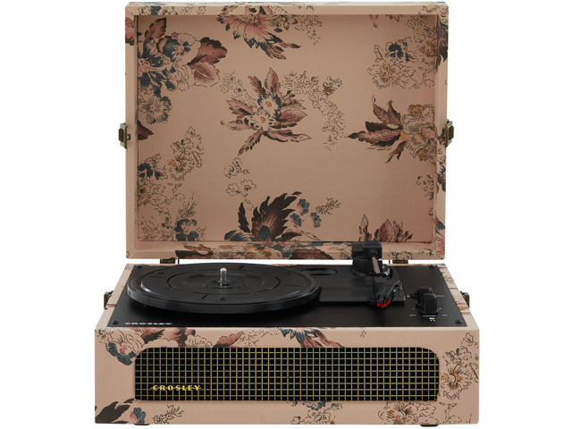 CR8017B-FL Voyager Vintage Portable Vinyl Record Player Turntable with Bluetooth in/Out and Built-in Speakers, Floral