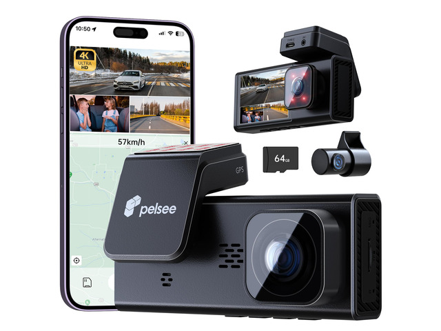 4K 3 Channel Dash Cam Front and Rear Inside, Dash Camera for Cars, 4K+1080P+1080P Dashcam with APP & WiFi, 64GB Card Included, Smart Driving System...