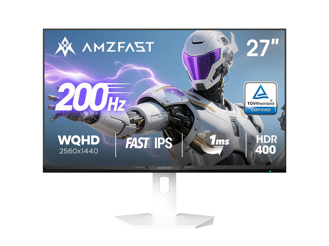 27 Inch White Gaming Monitor, WQHD (2560x1440) 200Hz Fast IPS, 1ms MPRT, HDR400, 130% sRGB, 8bit+FRC, Adaptive Sync, TÜV Eye Care, HDMI 2.0x2, DP...