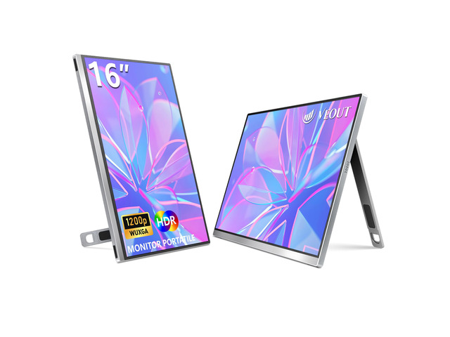 External Second Screen for MacBook Pro (Silver), 1920x1200 IPS 16 inch Travel Monitor with Aluminum Metal Stand, Dual Type-C/Mini HDMI 16:10...
