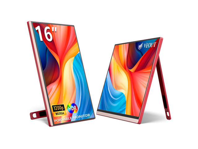 16Inch Pink Portable Monitor for Laptop, 1920x1200P IPS 16:10 Computer External Screen, 100% sRGB Stand Support Freesync, for Girl Phone, PC Home Use