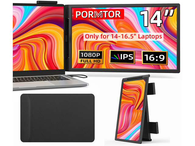 Laptop Screen Extender, 14' FHD IPS 1080P Portable Monitor for Laptop Mini HDMI/Type-C PC Display Extender Fits 14'-16.5' Laptops,Plug & Play for...