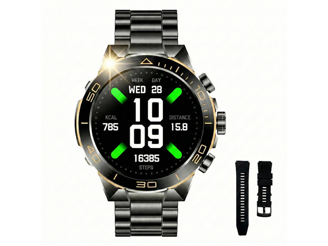 Men's Smart Watch with Bluetooth Call, 1.43' AMOLED Round Dial, Luxury Stainless Steel & Silicone Bands, Business Sport Fitness Tracker, Heart...