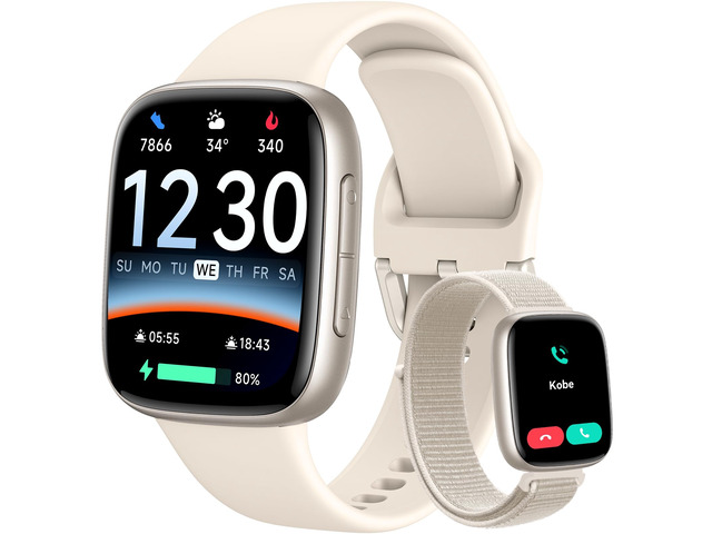 Smart Watch, 1.85' AMOLED Fitness Tracker with Bluetooth Call, Heart Rate/Sleep/SPO Monitor, 100+ Sports Modes, 3ATM Waterproof Smartwatch for...