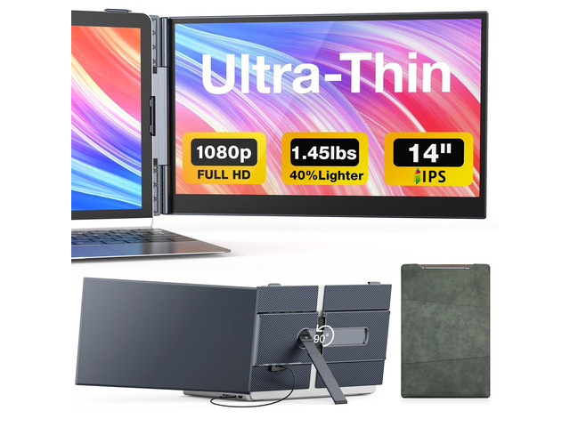 Laptop Screen Extender, 14' Ultra-Thin & Lightweight Portable Monitor, 1080P FHD IPS Second Screen, Plug and Play, Laptop Monitor Extender...