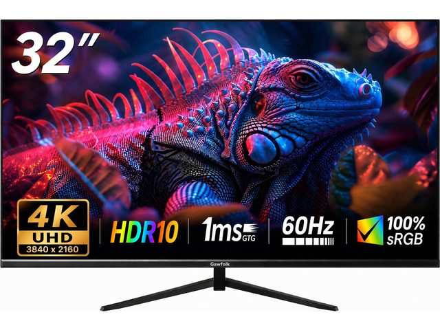 32 Inch 4K UHD (3840 x 2160) Monitor, 60Hz Computer Monitor PC, HDR 10, DP HDMI VESA