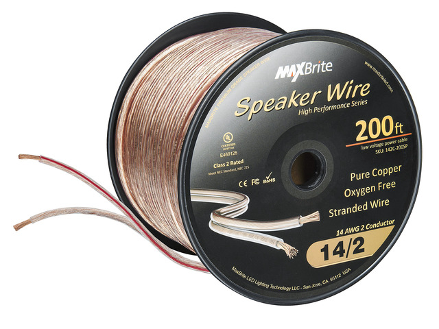 200 ft. Spool High Performance 14 Gauge Speaker Wire, Oxygen Free Pure Copper - UL Listed Class 2