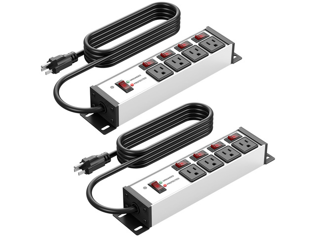 2PCS Heavy Duty Power Strip Surge Protector 20 AMP Individual Switches. 12 Gauge Extension Cord with Multiple Outlets. Garage, Shop, Industrial...
