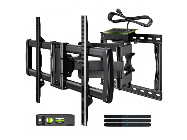 Full Motion TV Wall Mount Bracket with Power Outlet for Most 32-85 inch TV,TV Mount Dual Articulating Arms,Tilt/Swivel/Extension/Leveling,Fits 8 12...