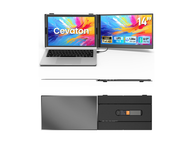 Laptop Screen Extender, 14.1' Ultra-Slim & Lightweight Portable Monitor for 13'-17' Laptops, 1080P FHD Dual Monitor, One Cable Connection,...