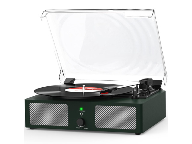 Vinyl Record Player with Built-in Speakers and USB,Belt-Driven Bluetooth Turntable with 3 Speed AUX Input Headphone Jack and RCA Output Vintage...