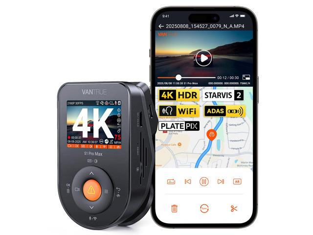 S1 Pro Max 4K Dash Cam Front, STARVIS 2 HDR Night Vision Dash Camera, 24/7 Parking Mode, Voice/APP Control, 5GHz WiFi, PlatePix, Night Vision, GPS,...