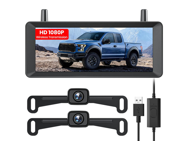 2 Wireless Backup Camera: 7.2' USB-Powered Dual Split-Screen 1080P HD Monitor with DVR Recording, Front and Rear Coverage, Stable Signal, Back Up...