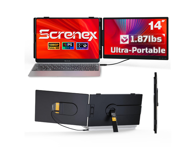 Laptop Screen Extender 0.27' Ultra-Thin, 14' FHD 1080P IPS Lightweight Dual Portable Monitor, USB-C/HDMI Plug & Play for 13-17' Laptops, Travel...