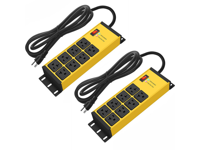 2PCS Heavy Duty Power Strip Surge Protector 20 AMP, 8 Outlets 12 Gauge Shop Garage Metal Multiple Outlets, 6 FT Extension Cord 5-15P Adapter High...