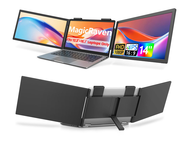 Dual Laptop Screen Extender, 14' 1080P Portable Monitor, Type-C (No HDMI) Plug and Play for 13.3' - 16.1' Laptops, 270° Rotation Attachment Display...