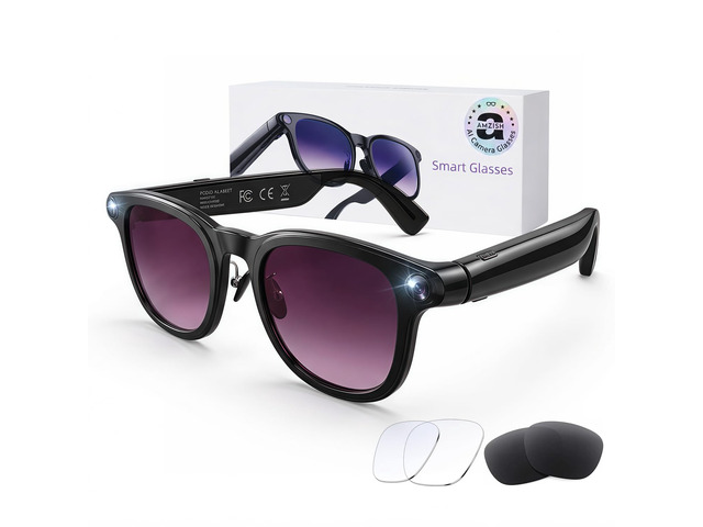 AI Smart Glasses with Camera, 8MP HD Bluetooth Camera Glasses, 1080P Video Recording Sunglasses for Women Men, Real Time Translation, Voice...