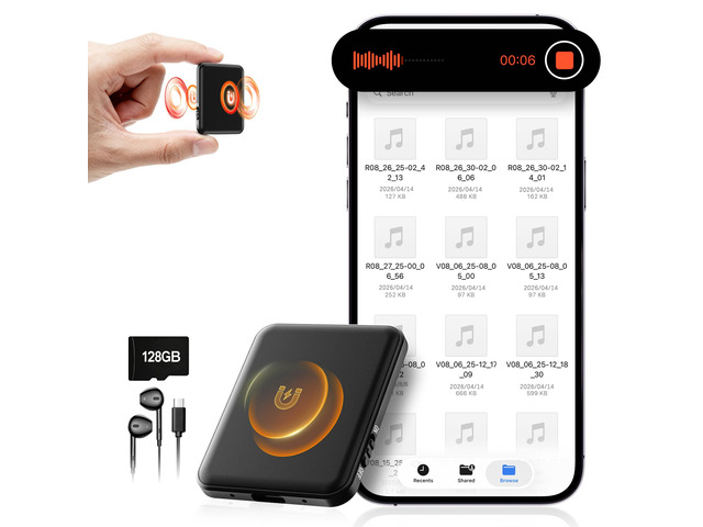 128G (10800 Hours) Magnetic Voice Activated Recorder - AI Noise Reduction Digital Voice Recorder with Playback, 75H Continuous & Portable Audio...