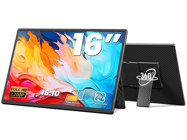16.1' Portable Monitor, 1200P FHD Laptop Screen Extender, 360° Rotating Detachable Stand, Plug & Play Dual Monitor, Ultra-Thin Zero Frame Portable...