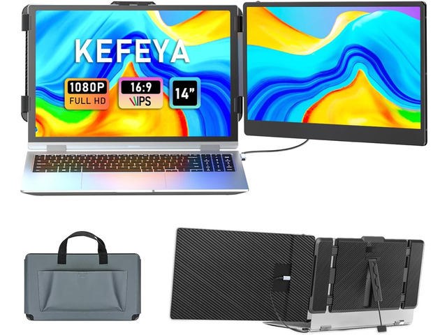 Laptop Screen Extender, 14' FHD 1080P IPS Laptop Monitor Extender Dual Screen, Portable Monitor for Laptops 13-17' with USB-C/HDMI Port, Plug n...