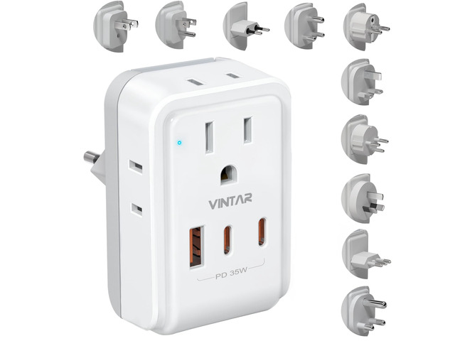 35W Universal Travel Adapter Kit, Type A,B,C,D,E/F,G,H,I,L,M Plugs 7 in 1 International Power Adapter, 4 AC 3 USB, 35 W Fast Charge, Travel Adaptor...