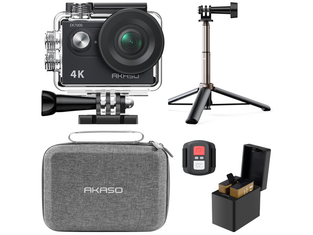 EK7000 4K30fps Action Camera with Mini Selfie Stick Tripod and Carrying Case Bundle EIS 131ft Waterproof Camera 4X Zoom Remote Control 20 MP...