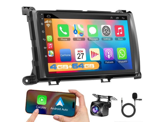 4GB+64GB Car Radio for Toyota Sienna 2011-2014,9 inch QLED Touchscreen Android 13 Stereo - Wireless Carplay & Android Auto,GPS Navigation & Bluetooth